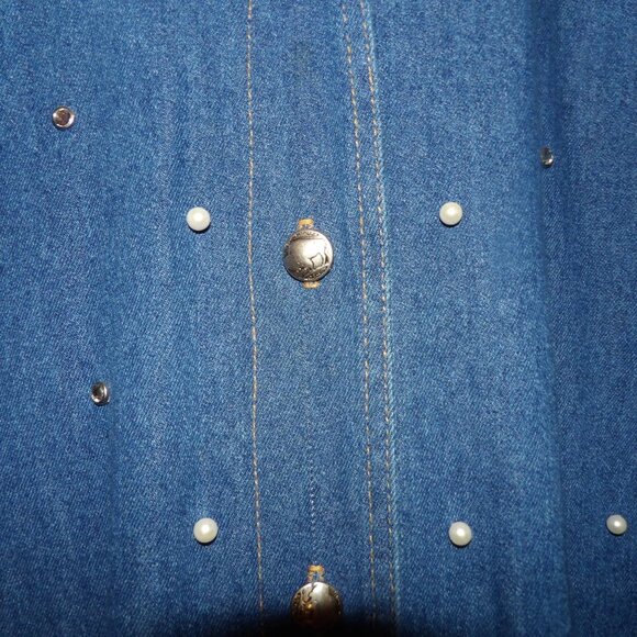 Vintage Pinky West Pearl & Studs Embellished Denim Shirt Sz L - Picture 3 of 6